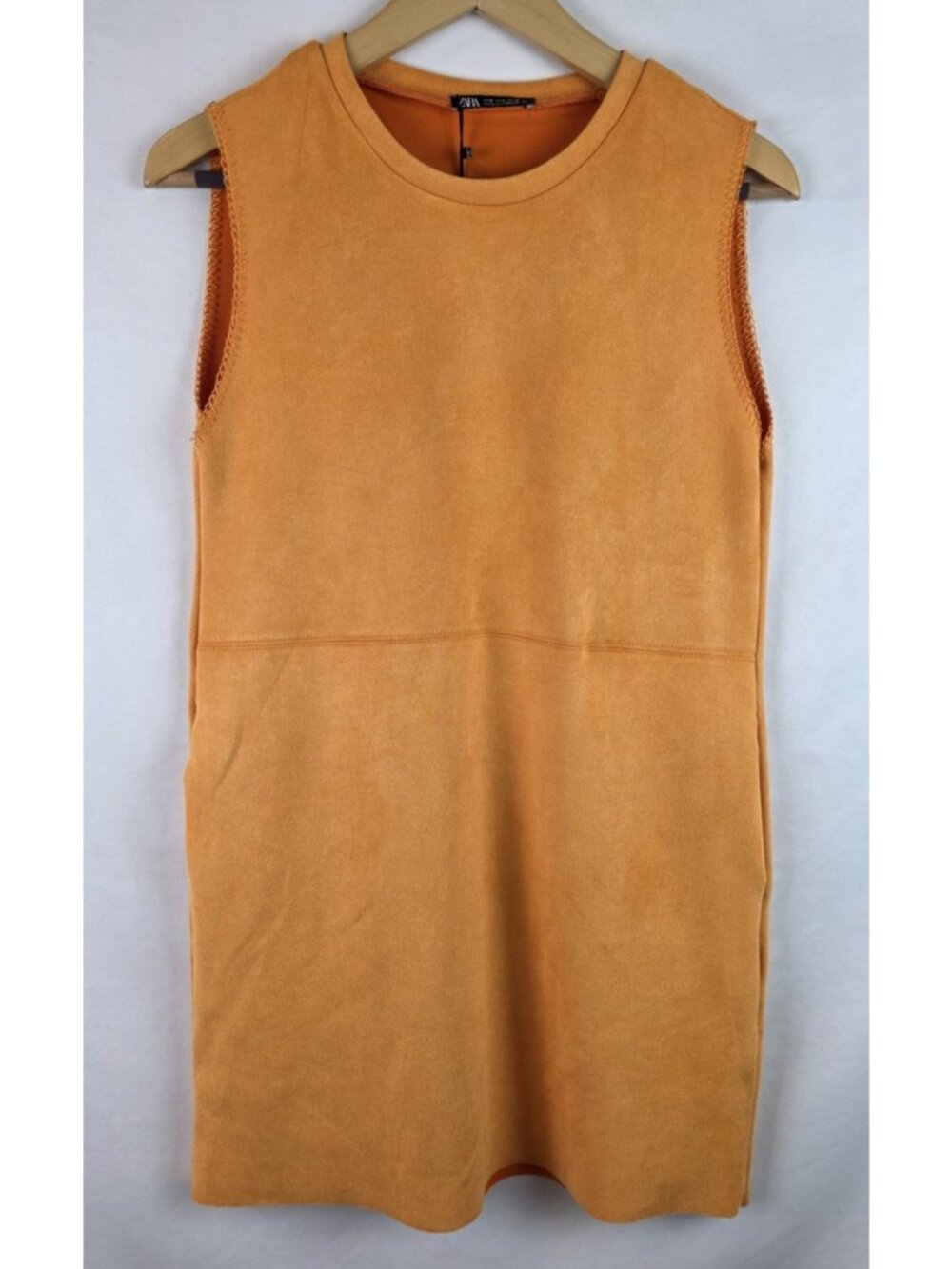 Zara Women's Dress Size Small Orange Sleeveless Faux Suede Mini Dress